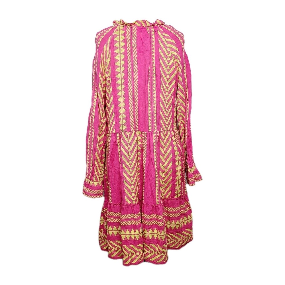 NEW Maeve Anthropologie Embroidered Boho Tassel Dress Pink Yellow Geometric M - Picture 6 of 14